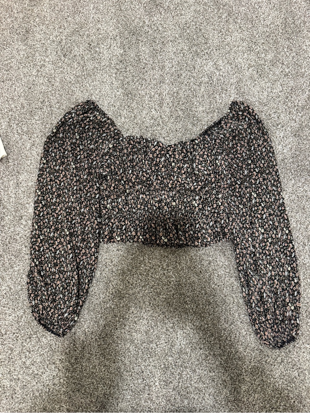 Le Lis Black Floral Puff-Sleeve Crop Top with Pink Accents